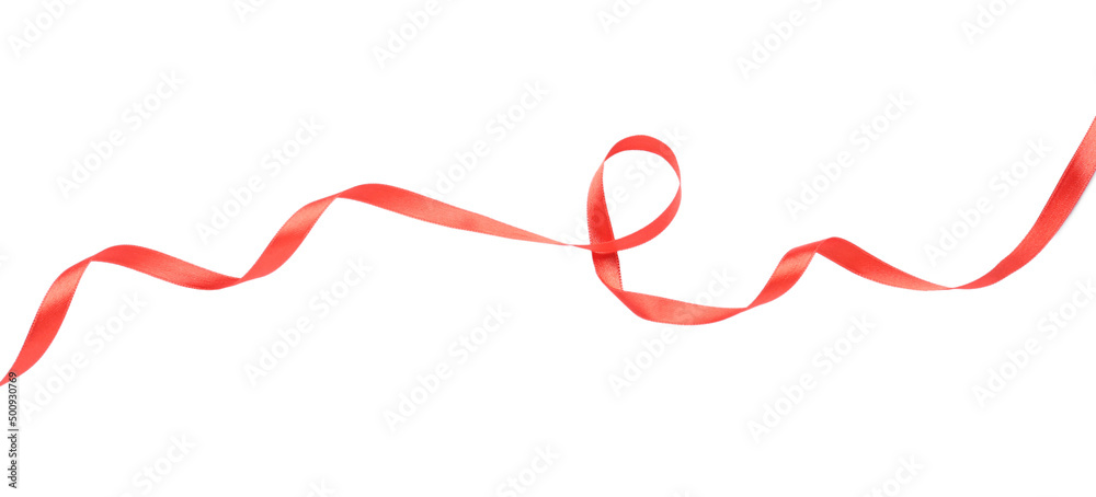 Beautiful red ribbon isolated on white, top view Beautiful red ribbon isolated on white, top view