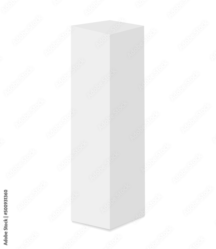 Vertical high white box. Vector 3d realistic Mockup. Closed paper packaging. Blank template. Ready for your design. EPS10.