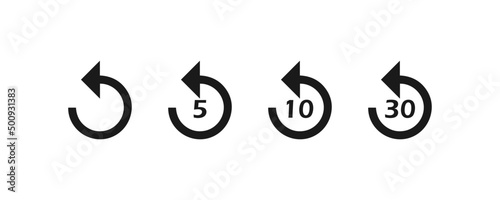 Replay icons set. 5, 10, 30 seconds playback backwards. Vector EPS 10