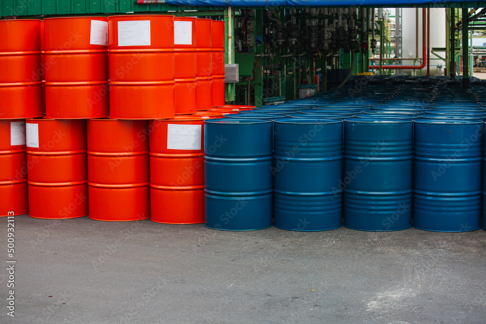 Oil barrels blue and orange or symbol warning chemical drums vertical Oil barrels blue and orange or symbol warning chemical drums vertical