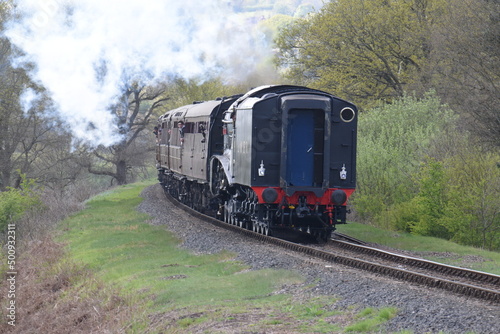 Sir Nigel Gresley traveling though Devil's Spittleful nature reserve during the Severn valley railway spring steam gala