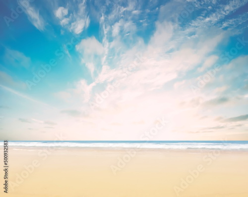 blue sea and cloudy pink sky panorama ,water wave on white sand at the tropical beach summer holiday