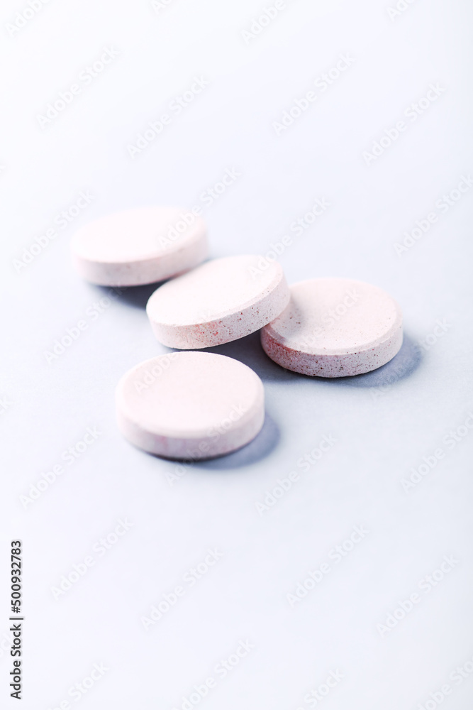 Collagen effervescent Tablets. Supplement to support collagen production. Bright paper background. Close up. Copy space. Collagen effervescent Tablets. Supplement to support collagen production. Bright paper background. Close up. Copy space.
