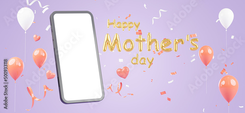smartphone with shopping mother's day sale concept,3d rendering.