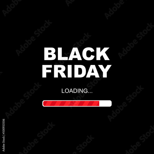 Black friday sale banner. Black friday lettering with red loading scale on black background. Vector illustration EPS 10