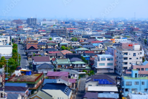 日本の市街地（住宅街）の俯瞰イメージ