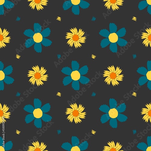 Seamless pattern with flowers from brush strokes.