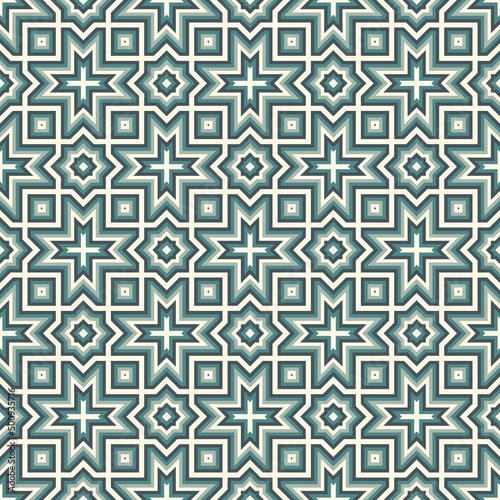 Seamless arabic ornament. Moroccan stars and crosses motif. Arabesque traditional pattern with mosaic tile.