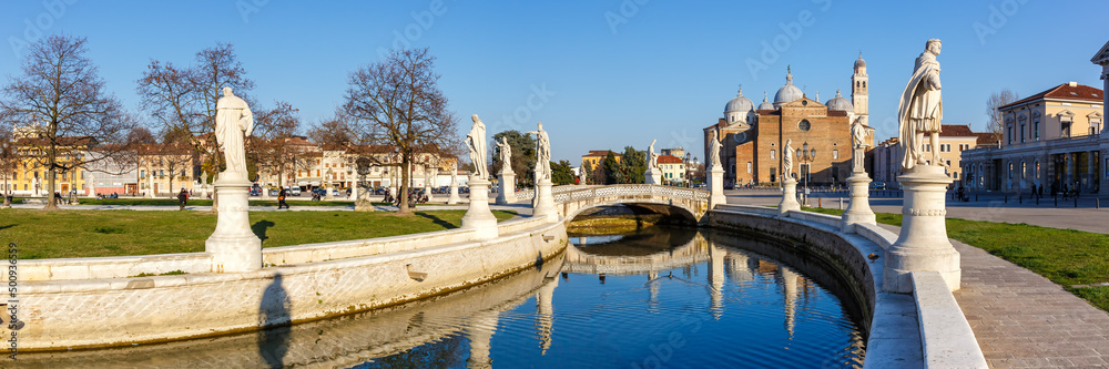 Padova Padua Prato Della Valle square with statues travel traveling holidays vacation town panorama in Italy