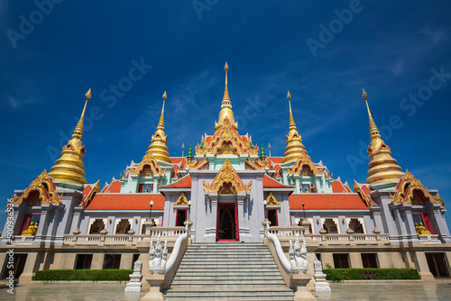 Wattangsai temple or Phra Mahathat Chedi Pakdepregrad blue sky Located on Thongchai Mountain © chitsanupong