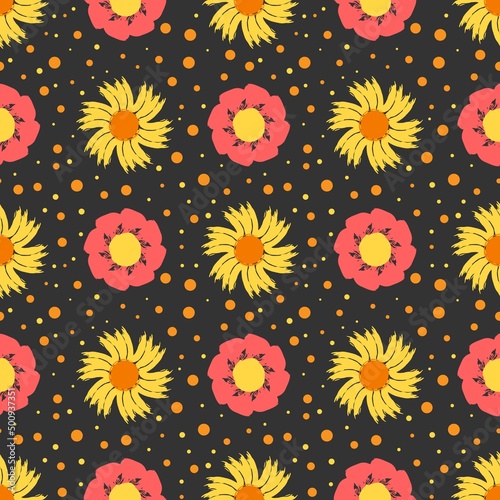 Seamless pattern with flowers from brush strokes.