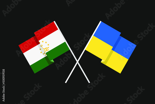 Flags of European and Asian countries of Ukraine and the Republic of Tajikistan in national colors. Help and support from friendly countries. Flat minimal graphic design.