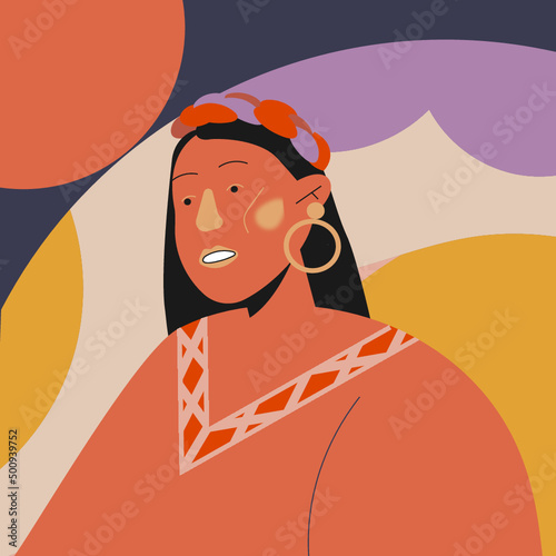 Ilustración de vector de mujer mexicana sonriendo sosteniendo y pensando mirando al horizonte