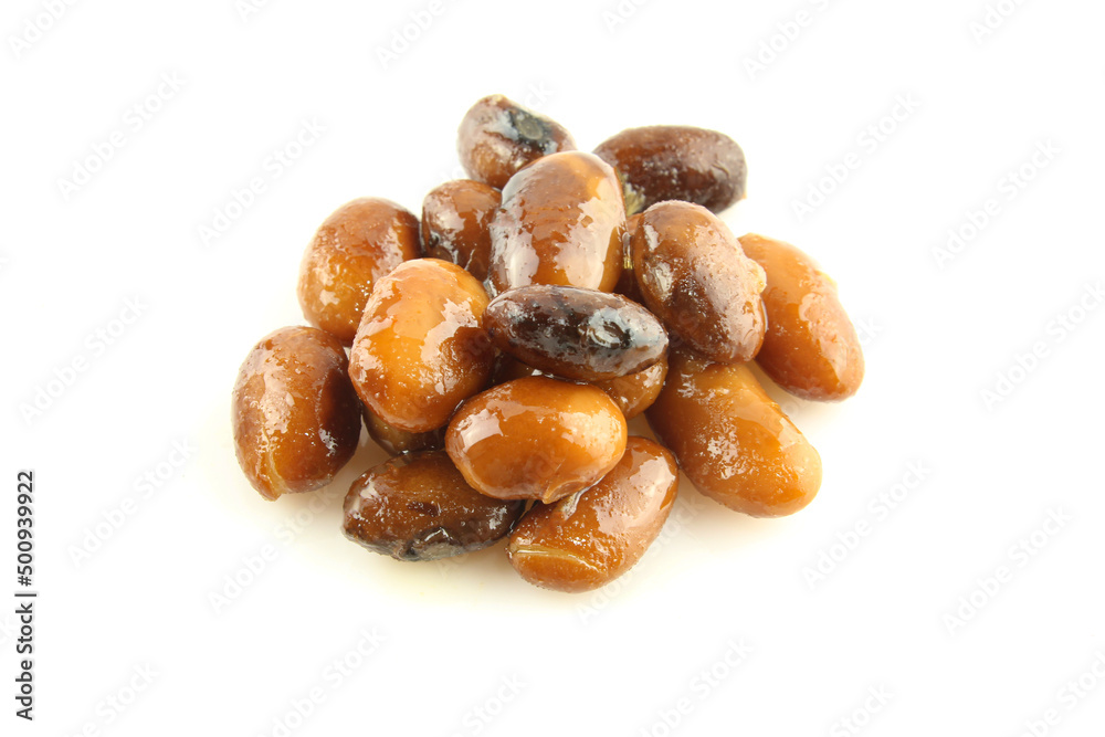 Pile of boiled brown kidney beans isolated on white backrgound