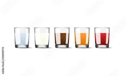 Popular drinks in glass cups realistic vector illustration. EPS 10