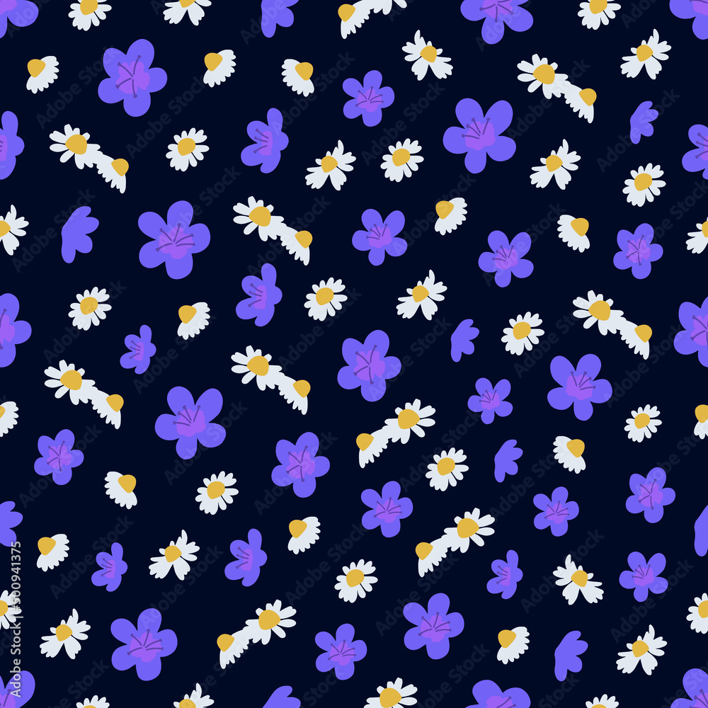 Floral seamless pattern on a dark background. Backgrounds and wallpapers for invitations, cards, fabrics, packaging, textiles, posters. Vector illustration. Floral seamless pattern on a dark background. Backgrounds and wallpapers for invitations, cards, fabrics, packaging, textiles, posters. Vector illustration.