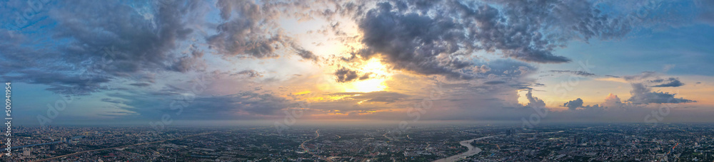 Panorama sky and cloud white and orange clouds, Beautiful sunset sky for Nature backgrounds of landscape panoramic photo , sky, cloud, sunset, 