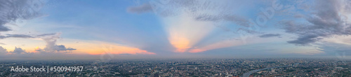 Panorama sky and cloud white and orange clouds, Beautiful sunset sky for Nature backgrounds of landscape panoramic photo , sky, cloud, sunset,  © Hand Robot