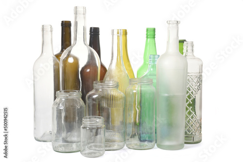 group of bottles and jars isolated on white backgrouond
