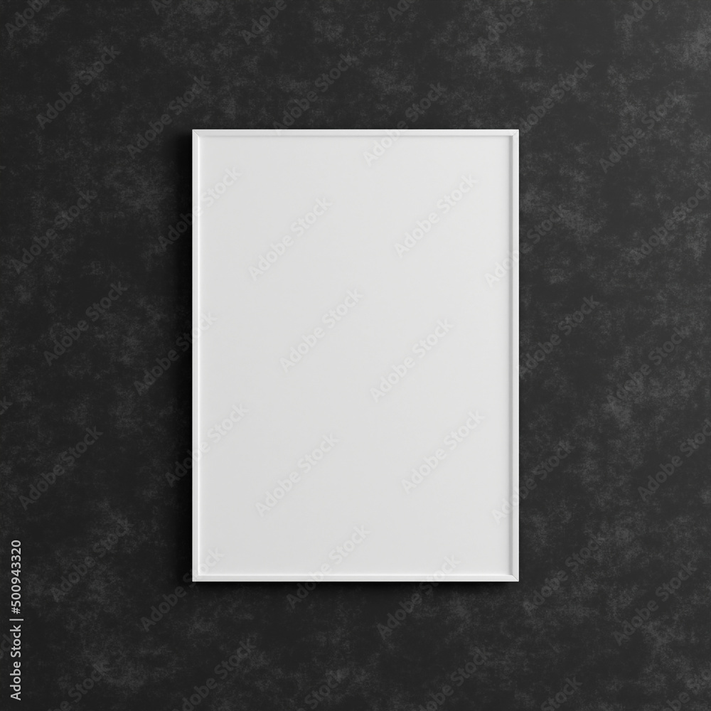 Modern and minimalist vertical white poster or photo frame mockup on the industrial black wall. 3d rendering. Modern and minimalist vertical white poster or photo frame mockup on the industrial black wall. 3d rendering.