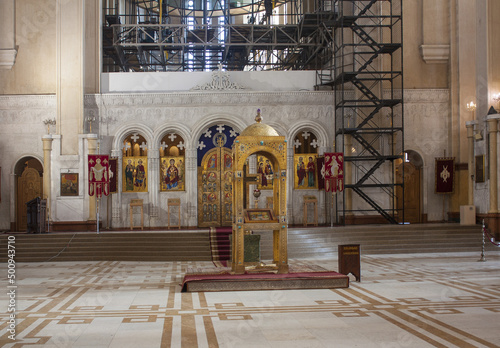 Interior of Holy Trinity Cathedral or Sameba church in Tbilisi, Georgia 