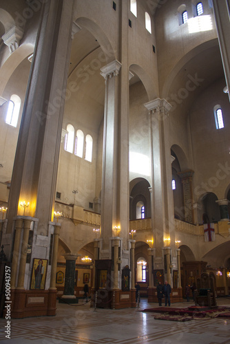 Interior of Holy Trinity Cathedral or Sameba church in Tbilisi, Georgia	