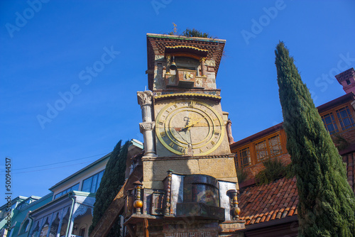 Clock Tower of puppet theater Rezo Gabriadze in Tbilisi, Georgia photo