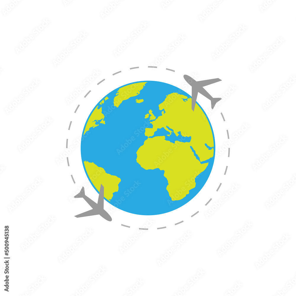 Globe with airplanes icon. Symbol of tourism and travel. Vector EPS 10 Globe with airplanes icon. Symbol of tourism and travel. Vector EPS 10