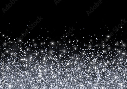 Holiday background scattering of silver glitter on black background. Vector