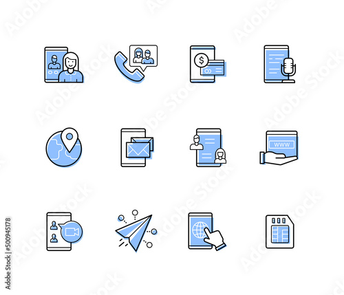 Modern communication - modern line design style icons set