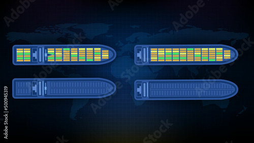 abstract blue background of top view shipping cargo with world map