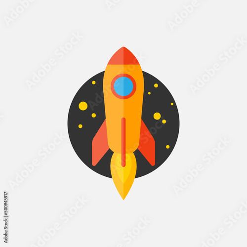 Rocket in the starry sky flat style icon. Vector EPS 10