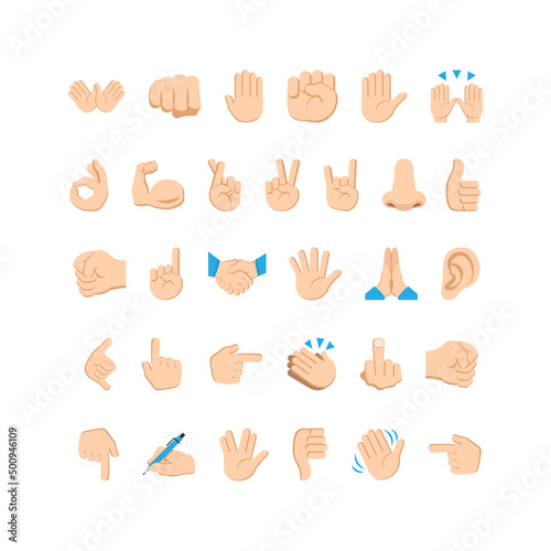 Emoji hand icons and symbols set. Hand gestures and signs. Vector EPS 10