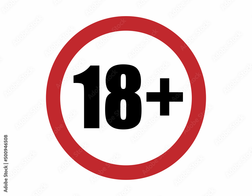 Icon 18+ content age . Adults only, prohibition and warning symbol. Limit and stop. Round prohibited sign. Prohibition symbol illustration. Label of containment and age restrictions Icon 18+ content age . Adults only, prohibition and warning symbol. Limit and stop. Round prohibited sign. Prohibition symbol illustration. Label of containment and age restrictions