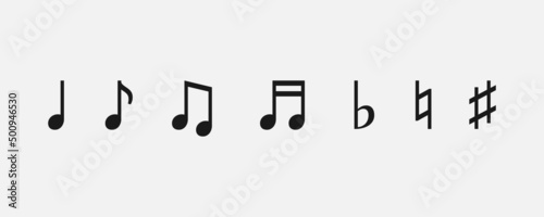 Fotografiet Musical notes icon set isolated on grey background. Vector EPS 10