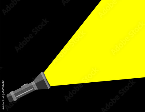 Flashlight illustration, bright light. Bright lamp light. Spotlight at night, flashlight design and shine in the dark. LED beam in the dark
