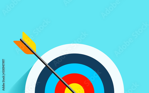 Target icon in flat style on color background. Arrow in the center aim. Vector design element for you business projects