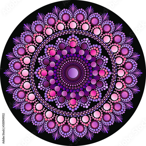 Dreamy gradient dot mandala pattern. Vector background for yoga, meditation poster. Beautiful vector pattern with ornament mandala. Can be used to print on the phone, to create a poster, tattoo, yoga