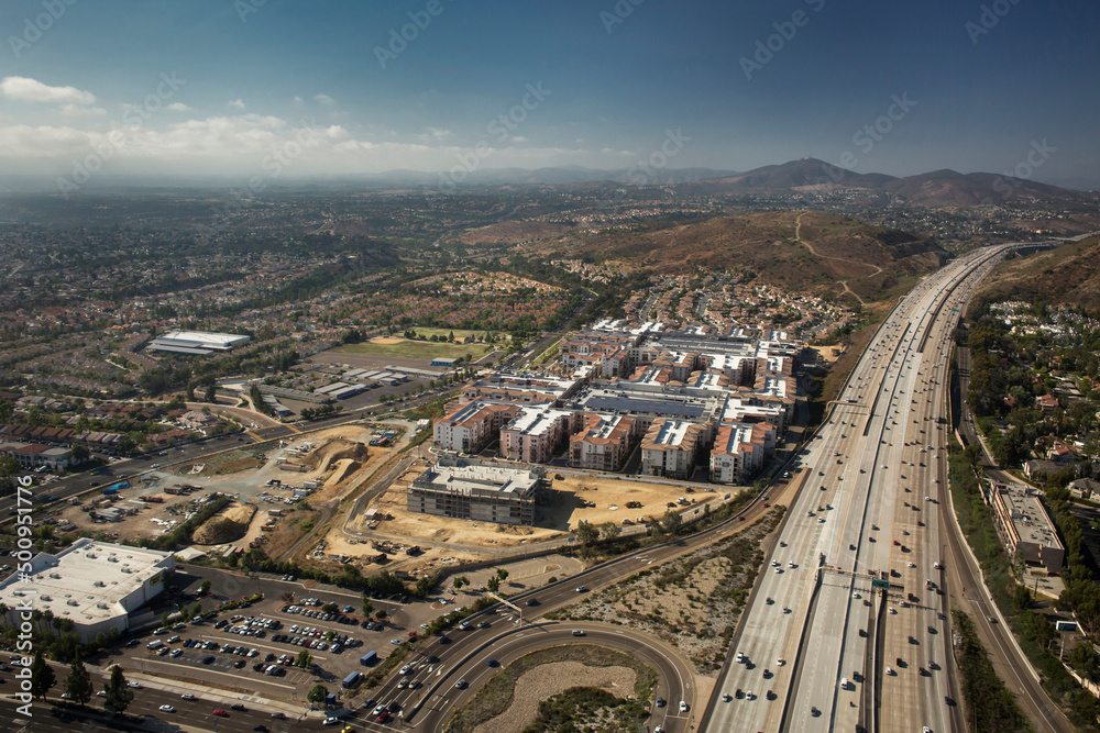 Aerial panoramic view of one of the San Diego road access