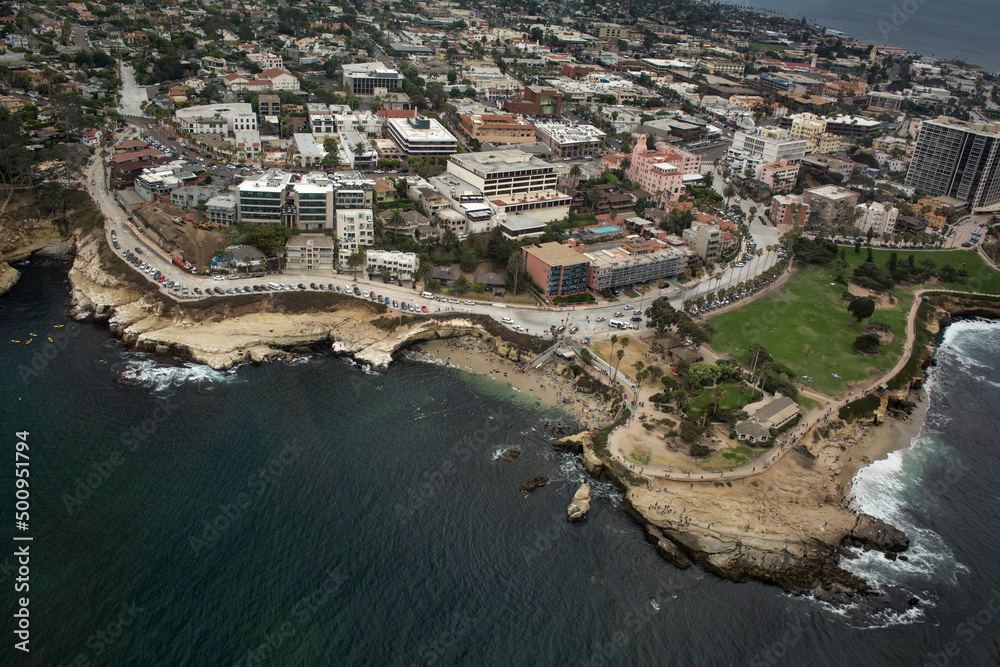 Aerial panoramic view of La Jolla district in San Diego