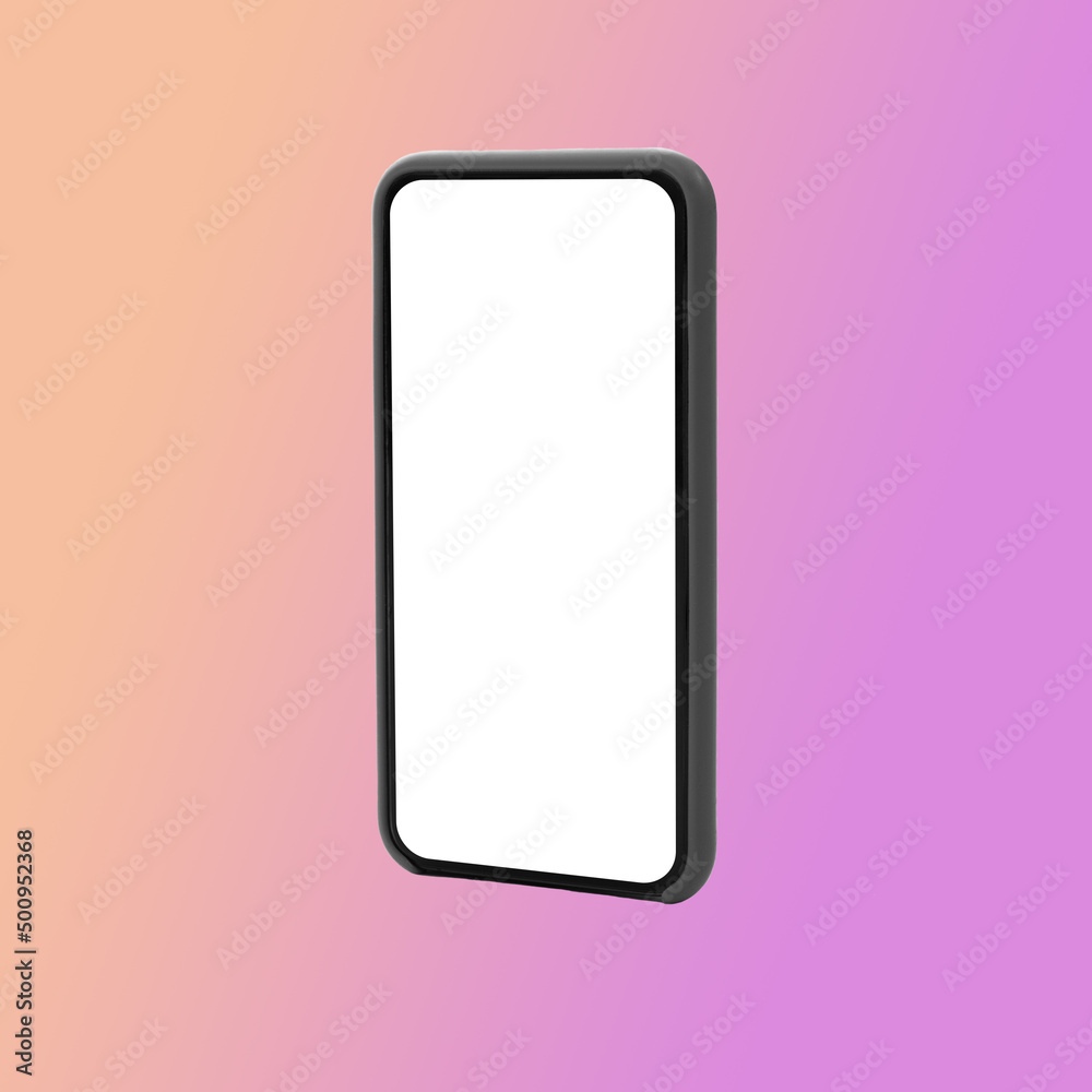 Cellphone With Empty Screen Over Purple Neon Studio Background, Square Cellphone With Empty Screen Over Purple Neon Studio Background, Square