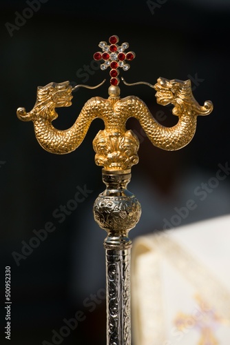 Tableau sur toile Orthodox archbishop's crosier, with serpents representing the staff of Moses