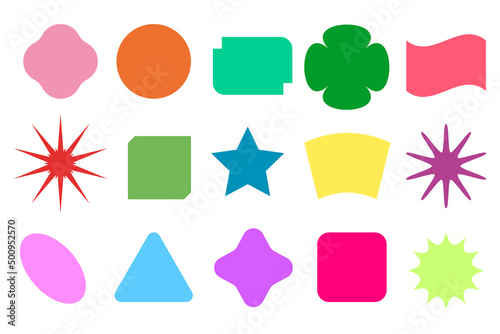 Minimal star shapes. Set of minimal icons in colors. Bauhaus inspired design elements. Basic geometric colorful 2D shapes collection