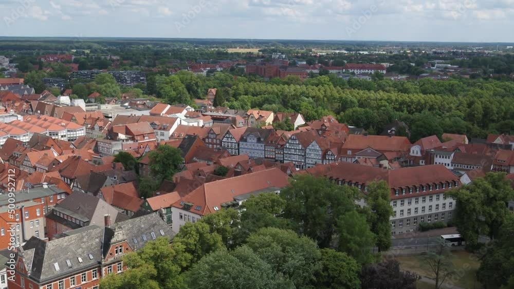 Aerial drone flight over the city of Hannover