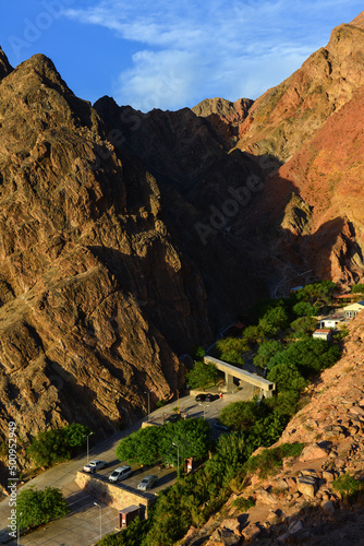 The Termas de Fiambalá hot springs complex, set deep in the barren and rugged Andean range around Fiambalá, Catamarca Province, Argentina photo