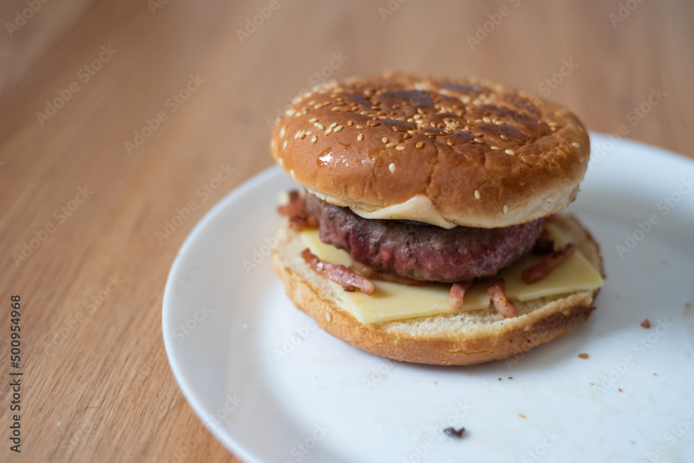 Handmade hamburger with french fries and dips made at home Handmade hamburger with french fries and dips made at home