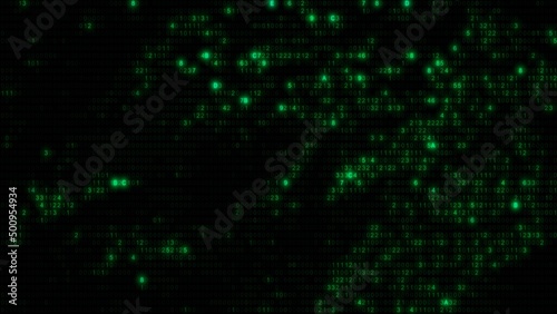 Abstract green computer hex code full-frame background. Concept binary encryption technology algorithm screen illustration for hud design and artificial intelligence machine learning design template.