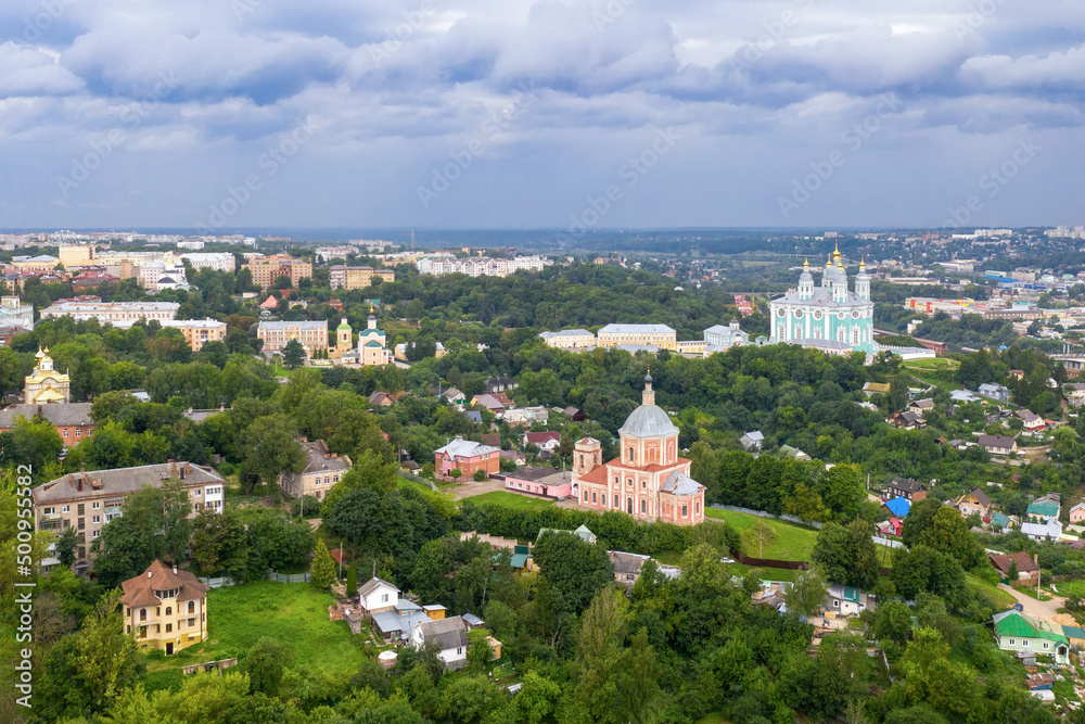 Aerial view of Smolensk on cloudy summer day, Russia..