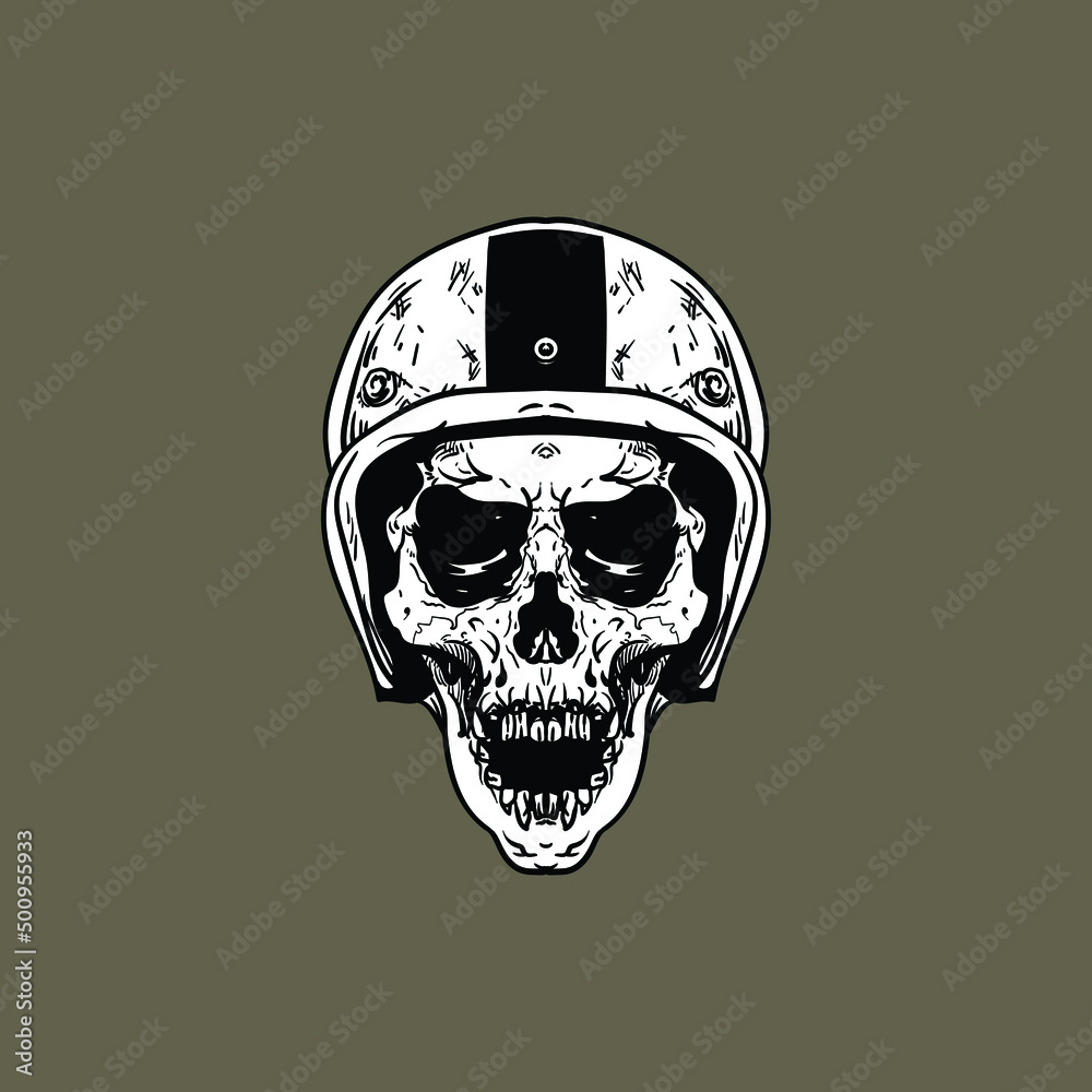 vector illustration of a skull wearing a helmet, can be used as a logo