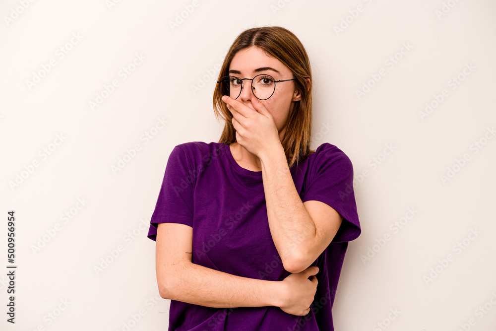 Young caucasian woman isolated on white background scared and afraid. Young caucasian woman isolated on white background scared and afraid.